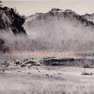 1956年 刘海粟《富春江严陵濑朝雾》国画山水作品图片鉴赏