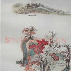 1956年 刘海粟《仿董文敏没骨青绿山水》国画山水作品图片鉴赏