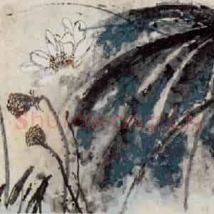 1972年 刘海粟《褪却红衣学淡妆》国画花鸟作品图片鉴赏