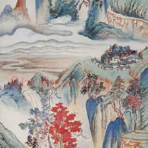 1977年 刘海粟《返照入江翻石壁》国画山水作品图片鉴赏