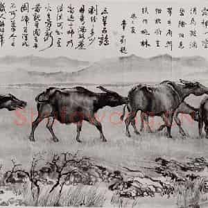 1943年 刘海粟《群牛图》国画花鸟作品图片鉴赏
