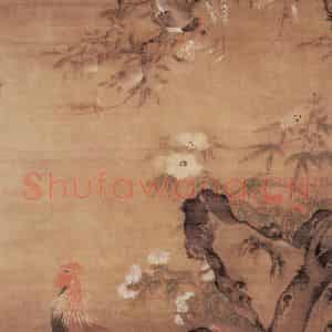 明代 吕纪《榴葵绶鸡图》国画花鸟作品图片鉴赏