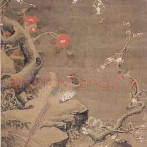 明代 吕纪《雪梅锦鸡图》国画花鸟作品图片鉴赏