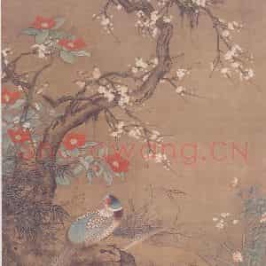 明代 吕纪《山茶锦鸡图》国画花鸟作品图片鉴赏