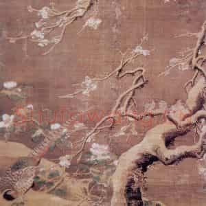 明代 吕纪《雪梅锦鸡图》国画花鸟作品图片鉴赏