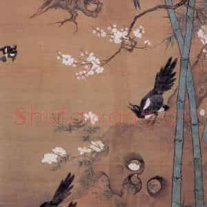 明代 吕纪《梅花四喜图》国画花鸟作品图片鉴赏