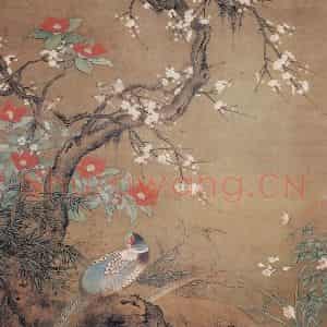 明代 吕纪《新春双雉图》国画花鸟作品图片鉴赏