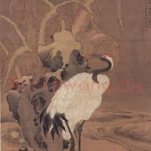 明代 吕纪《蕉岩鹤立》国画花鸟作品图片鉴赏