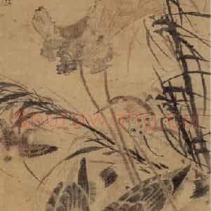 明代 林良《荷塘集禽图》国画花鸟作品图片鉴赏