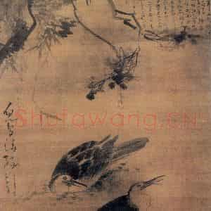 明代 林良《鱼鸟清缘图》国画花鸟作品图片鉴赏