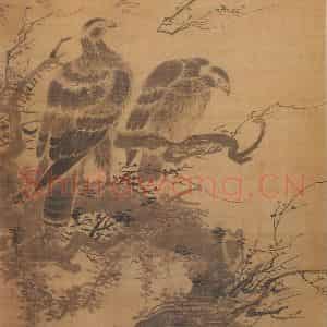明代 林良《双鹰图》国画花鸟作品图片鉴赏