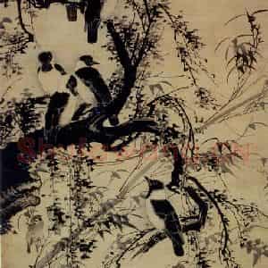 明代 林良《秋林聚禽图》国画花鸟作品图片鉴赏