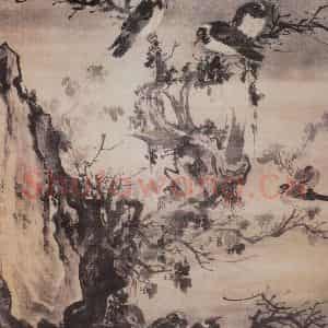 明代 林良《枯木寒鸦图》国画花鸟作品图片鉴赏