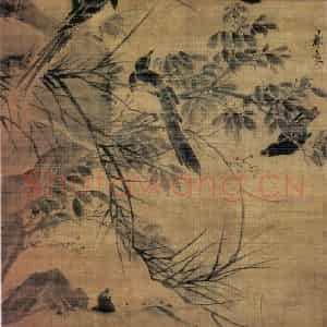 明代 林良《秋坡集禽图》国画花鸟作品图片鉴赏
