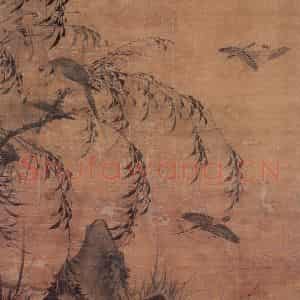 明代 林良《柳塘翠羽图》国画花鸟作品图片鉴赏