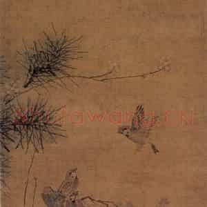 明代 林良《松梅寒雀图》国画花鸟作品图片鉴赏