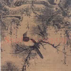 明代 林良《喜鹊古松图》国画花鸟作品图片鉴赏