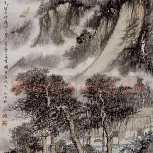 1949年 宋文治《松隐觅句图》国画山水写意作品图片鉴赏