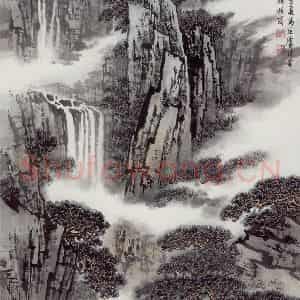 1984年 宋文治《白云涧泉图》国画山水写意作品图片鉴赏