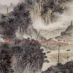 1959年 宋文治《凤凰山铁矿工地》国画山水写意作品图片鉴赏