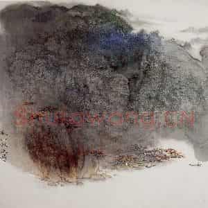 90年代 宋文治《秋山放泛图》国画山水写意作品图片鉴赏