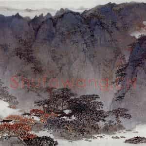90年代 宋文治《溪畔山村》国画山水写意作品图片鉴赏