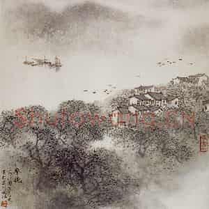 90年代 宋文治《春晓》国画山水写意作品图片鉴赏