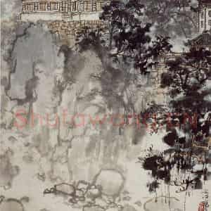 60年代 宋文治《桃花溪上》国画山水写意作品图片鉴赏