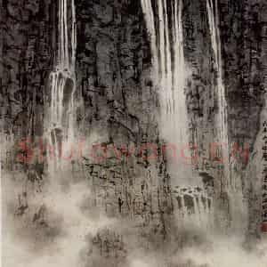 1976年 宋文治《庐山飞瀑图》国画山水写意作品图片鉴赏
