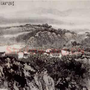 1980年 宋文治《皖南山居》国画山水写意作品图片鉴赏
