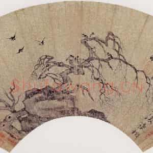 明代 唐寅《枯木寒鸦图》国画花鸟作品图片鉴赏