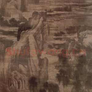 明代 唐寅《柳桥赏春图》国画山水作品图片鉴赏