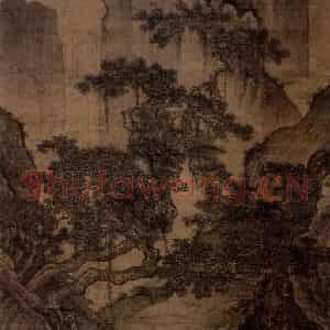 明代 唐寅《清溪松阴图》国画山水作品图片鉴赏