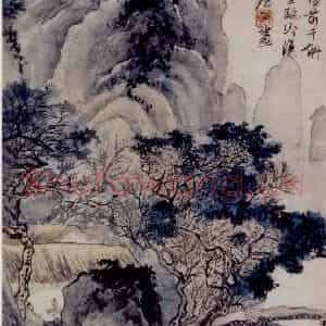 明代 唐寅《虚阁晚凉图》国画山水作品图片鉴赏