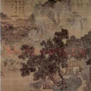 明代 唐寅《虚阁晚凉图》国画山水作品图片鉴赏