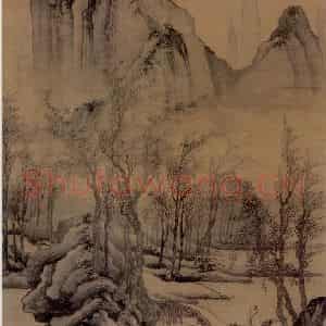 明代 唐寅《步溪图》国画山水作品图片鉴赏