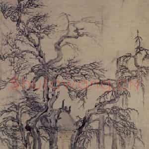 明代 唐寅《关山行旅图》国画山水作品图片鉴赏