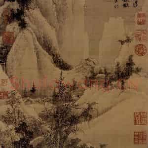 明代 唐寅《函关雪霁图》国画山水作品图片鉴赏
