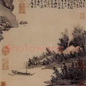 明代 唐寅《震泽烟树图》国画山水作品图片鉴赏