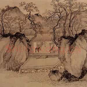 明代 唐寅《双鉴行窝图》国画山水作品图片鉴赏