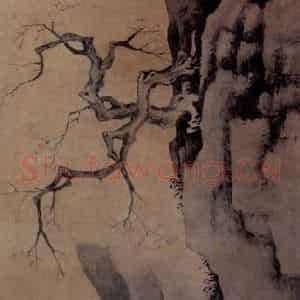 明代 唐寅《观梅图》国画山水作品图片鉴赏