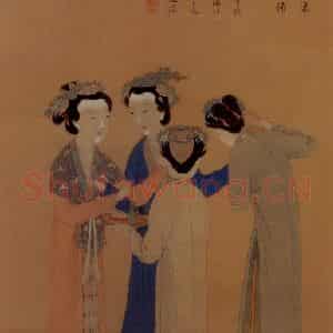 明代 唐寅《玉蜀宫妓图》国画人物作品图片鉴赏