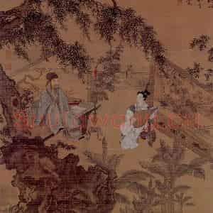 明代 唐寅《琴士图》国画人物作品图片鉴赏