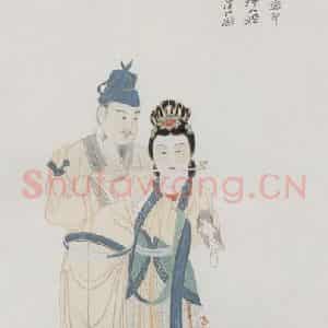 张大千《并蒂图轴》国画人物作品图片鉴赏