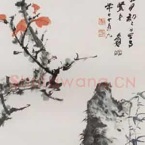 张大千《红叶小鸟图轴》国画花鸟作品图片鉴赏