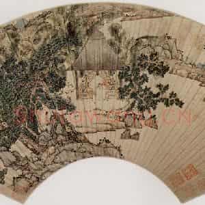 1638年 陈洪绶《烹茶图扇》国画人物工笔作品图片鉴赏
