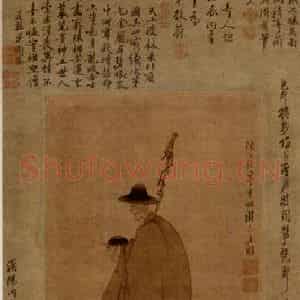 1639年 陈洪绶《摹李公麟乞士图轴》国画人物工笔作品图片鉴赏