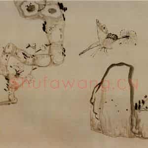 1639年 陈洪绶《梅石蛱蝶图卷》国画花鸟写意作品图片鉴赏