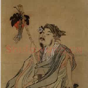 1639年 陈洪绶《阮修沽酒图轴》国画人物工笔作品图片鉴赏