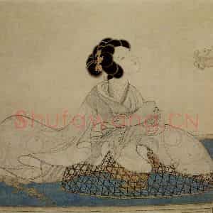 1639年 陈洪绶《斜倚熏笼图轴》国画人物工笔作品图片鉴赏